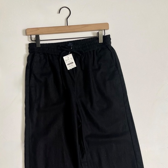 NWT!! J. CREW Factory Linen Blend Slim Wide Leg Drawstring Pants Solid Black 2 - Picture 5 of 16